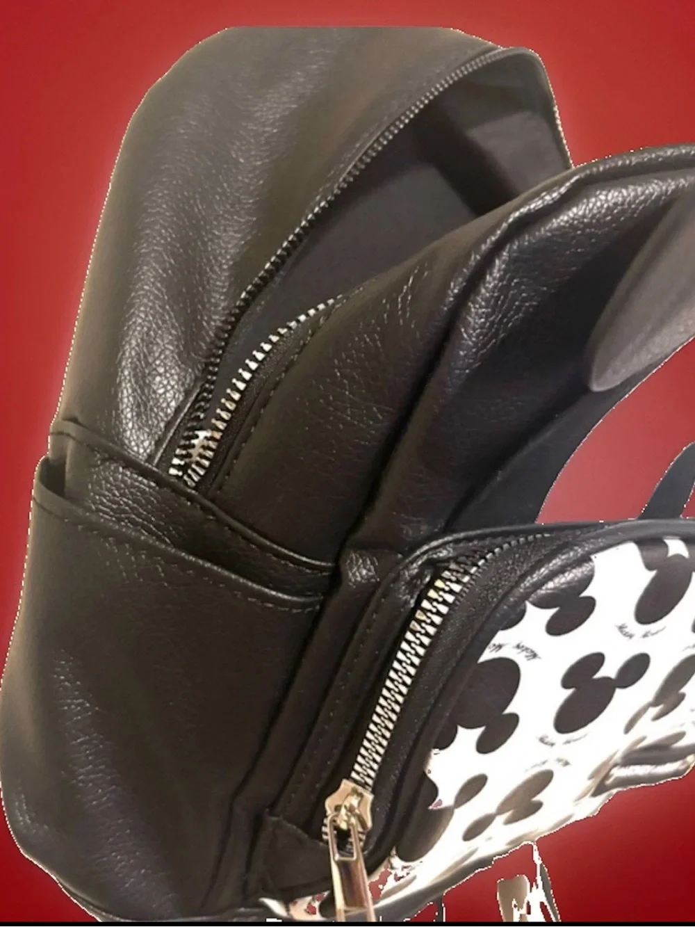 NWT Disney Mickey Mouse Mini Backpack Black and White Faux Leather Zipper Pocket